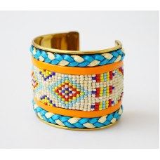 Браслет Скоба Біссер + Шкіра №20