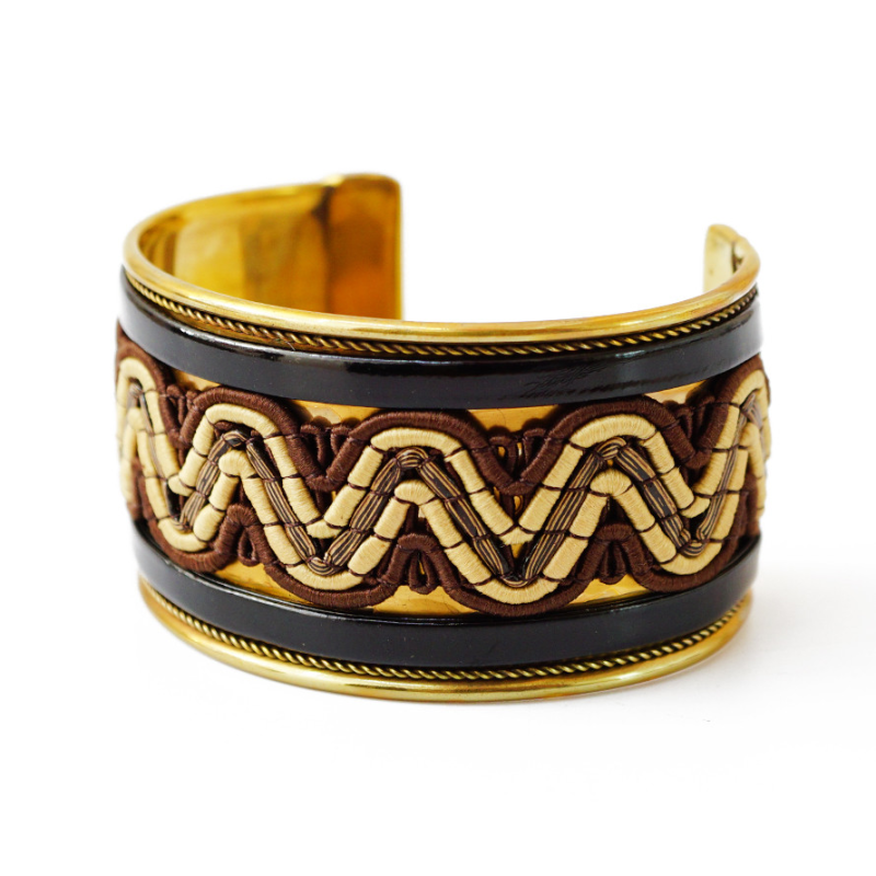 Браслет Скоба Біссер + Шкіра №4