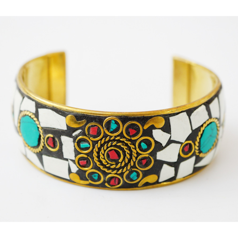 Браслет скоба Мозайка з камінням №6