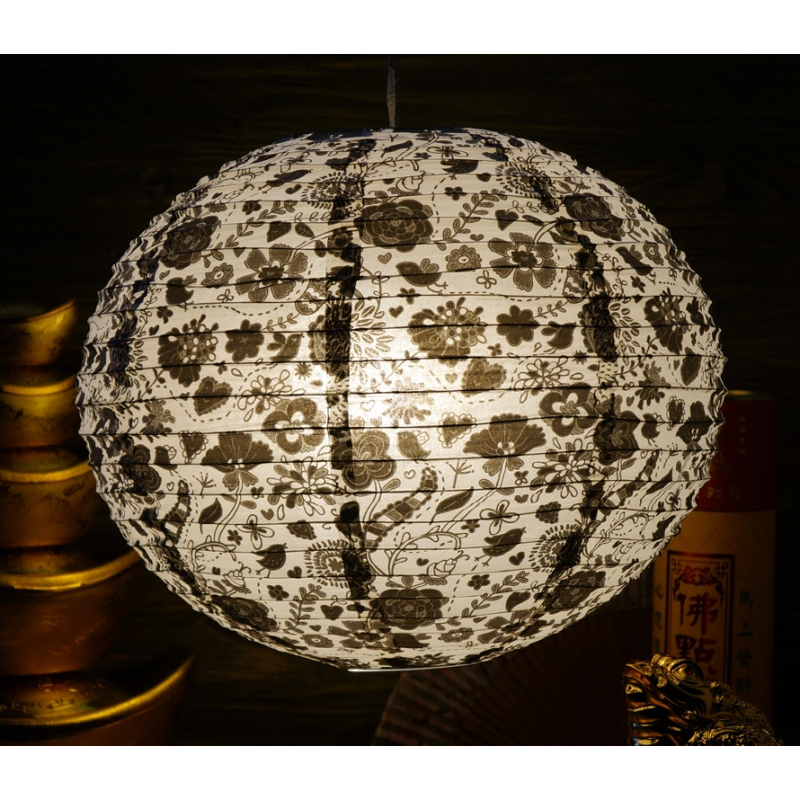 Ліхтар паперовий ШАР чорний орнамент №2