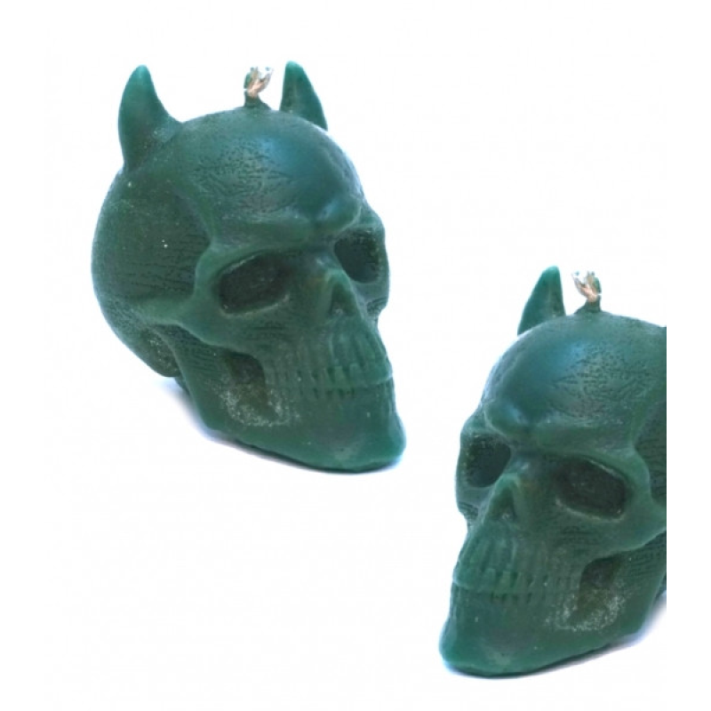 Свічка Череп з ріжками зелений Свічка Череп з ріжками зелений