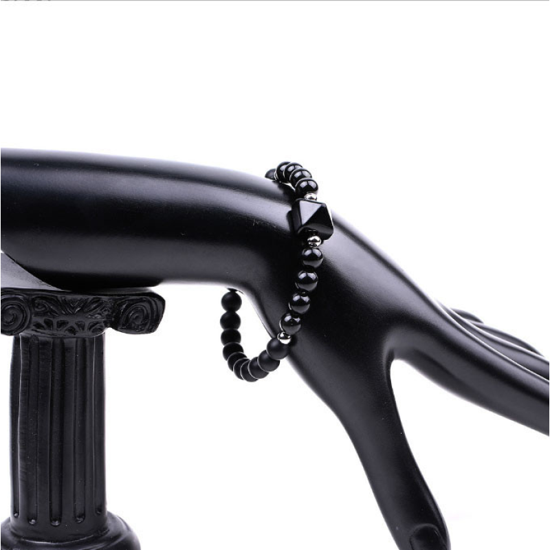 Браслет Пірамідка Лавовий камінь Чорний обсидіан