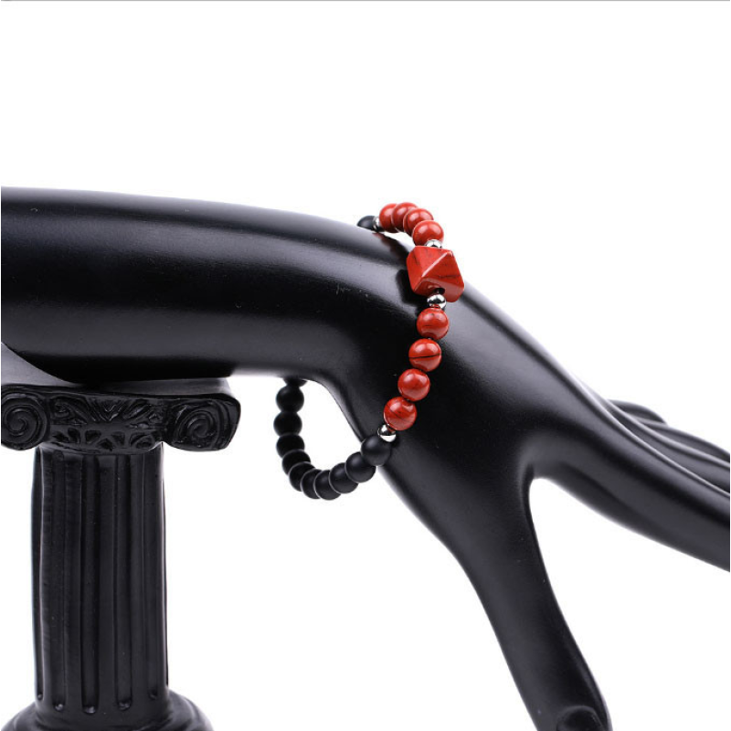 Браслет Пірамідка Лавовий камінь Червона яшма