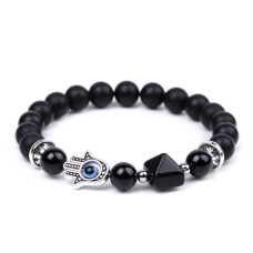 Браслет Хамса Пірамідка Лавовий камінь Чорний обсидіан