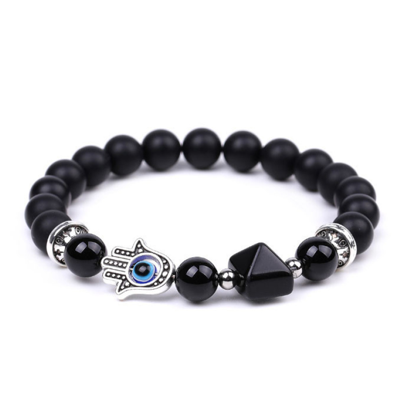 Браслет Хамса Пірамідка Лавовий камінь Чорний обсидіан