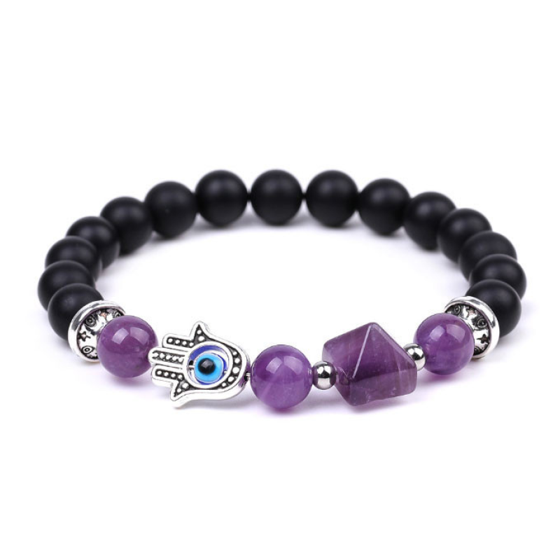 Браслет Хамса Пірамідка Лавовий камінь Аметист