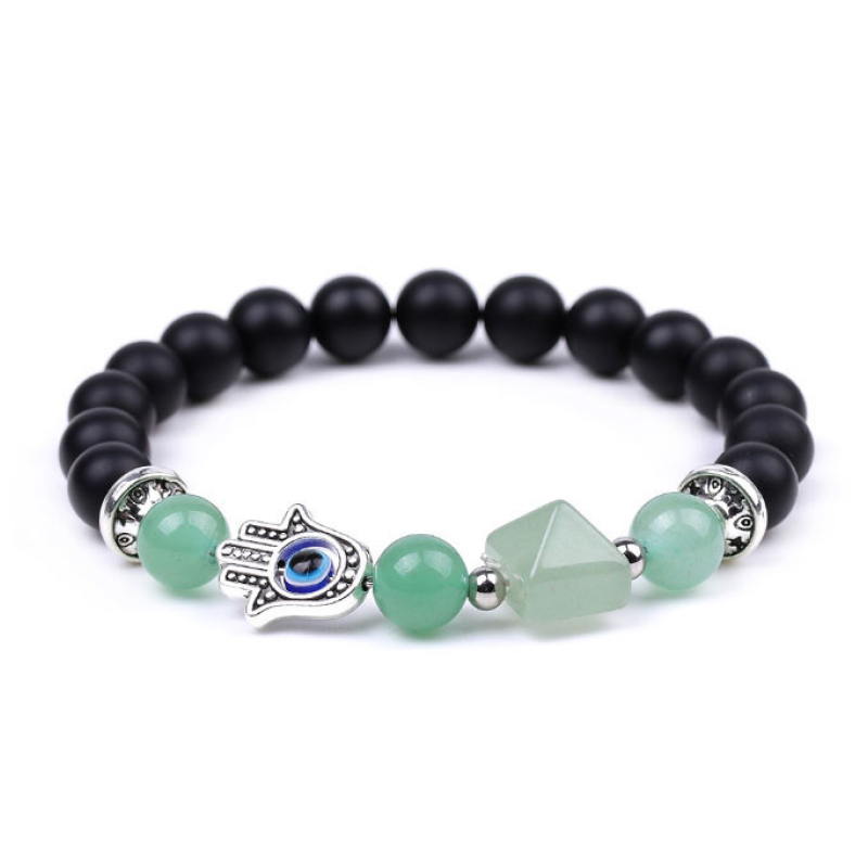 Браслет Хамса Пірамідка Лавовий камінь Зелений авантюрин