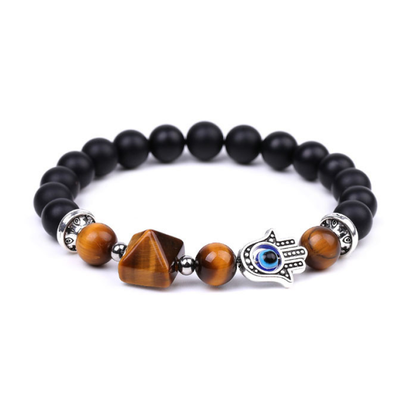 Браслет Хамса Пірамідка Лавовий камінь Тигрове око