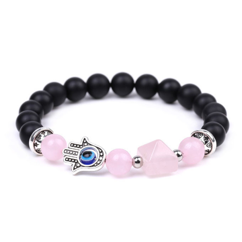 Браслет Хамса Пірамідка Лавовий камінь Рожевий кварц