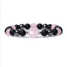 Браслет Серце Гематит Лавовий камінь Рожевий кварц