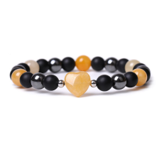 Браслет Серце Гематит Лавовий камінь Жовтий агат