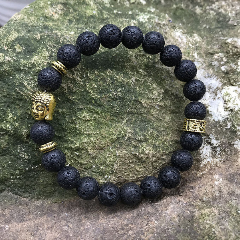 Браслет Голова Будди Лавовий камінь