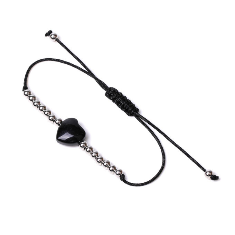 Браслет Серце Чорний обсидіан