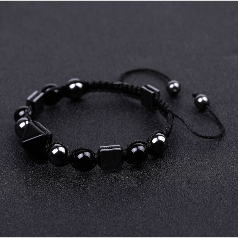 Браслет Пірамідка Гематит Чорний обсидіан