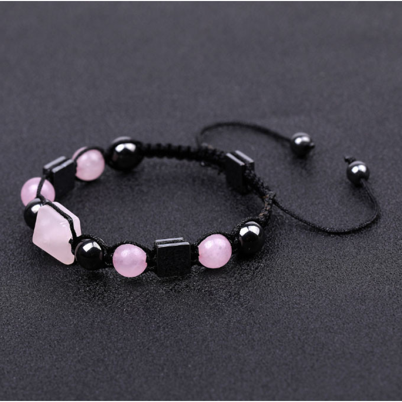 Браслет Пірамідка Гематит Рожевий кварц