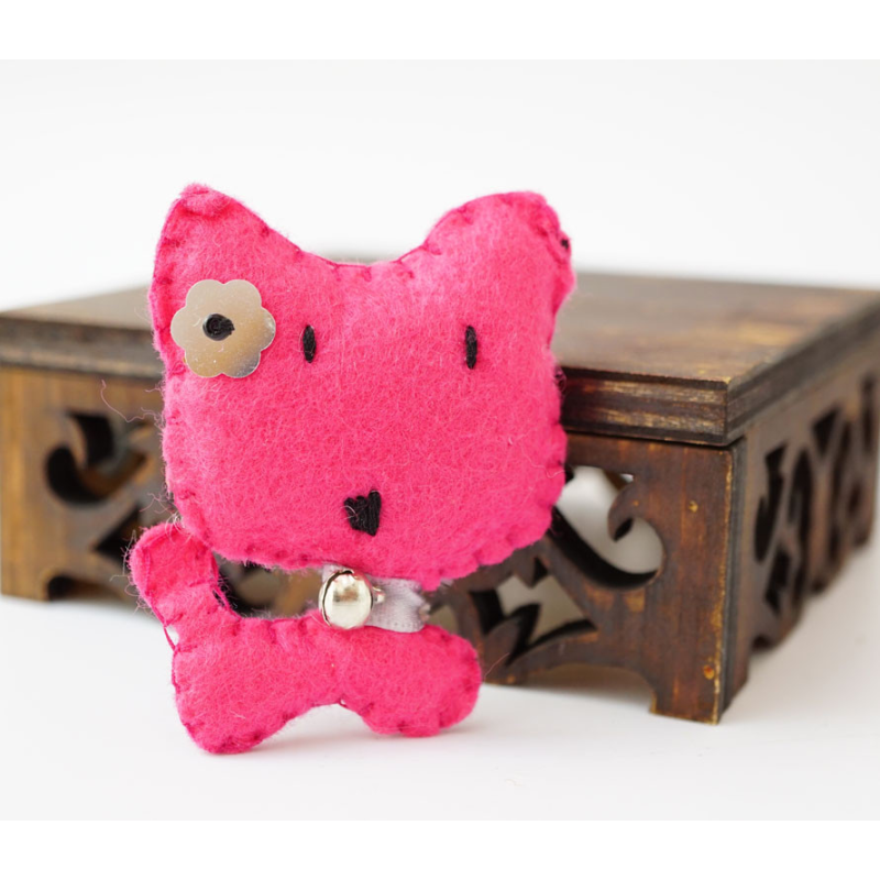 Брошка повстяна Кішка Рожева