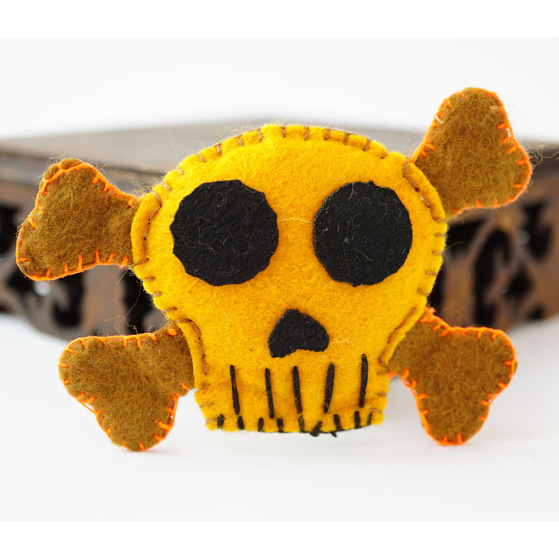 Брошка повстяна Череп Жовтий