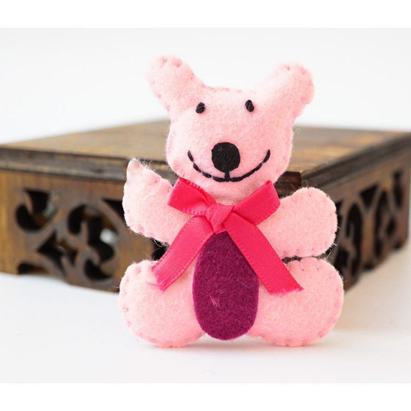 Брошка повстяна Ведмедик Рожевий