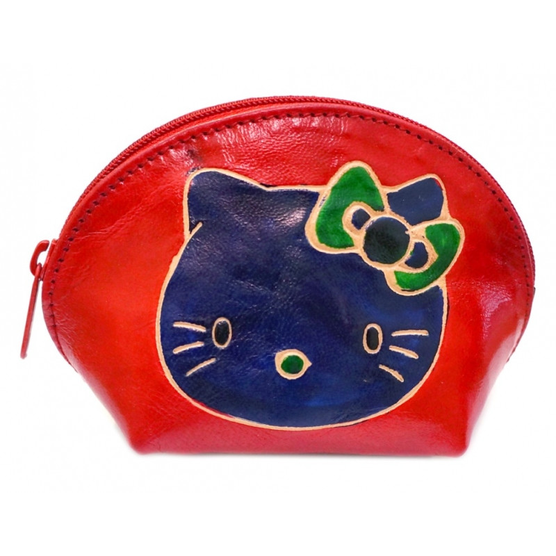 Гаманець шкіряний на змійці Кицька Бордовий