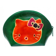 Гаманець шкіряний на змійці Киска Зелений