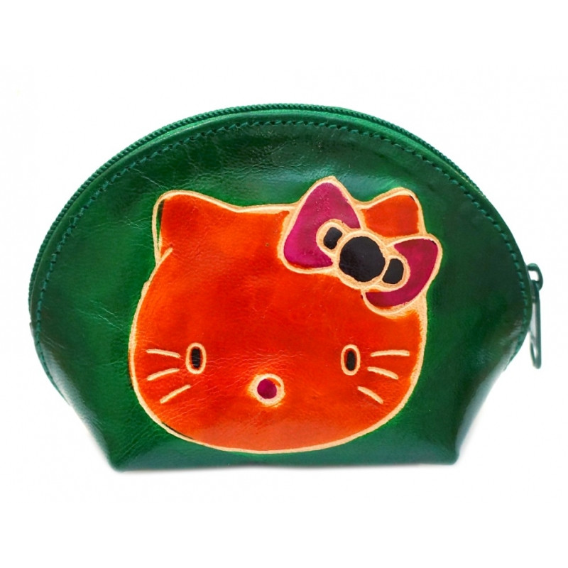 Гаманець шкіряний на змійці Киска Зелений