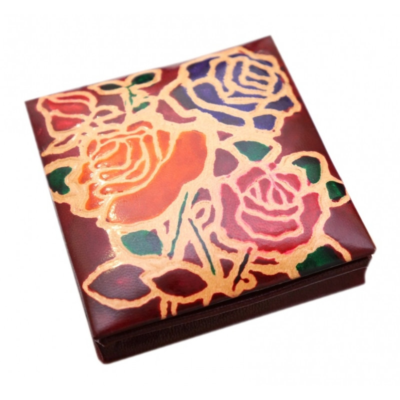 Гаманець шкіряний на кнопці Троянди Бордовий