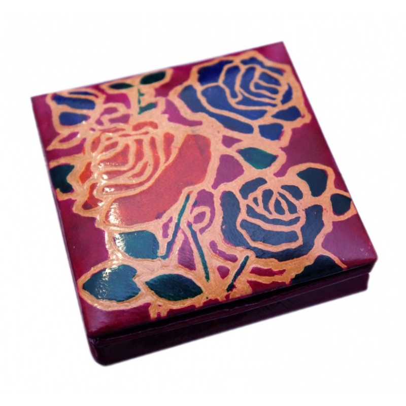 Гаманець шкіряний на кнопці Троянди Малиновий