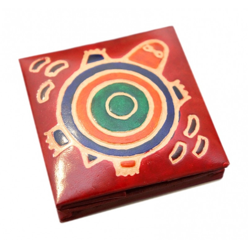 Гаманець шкіряний на кнопці Черепаха Червоний