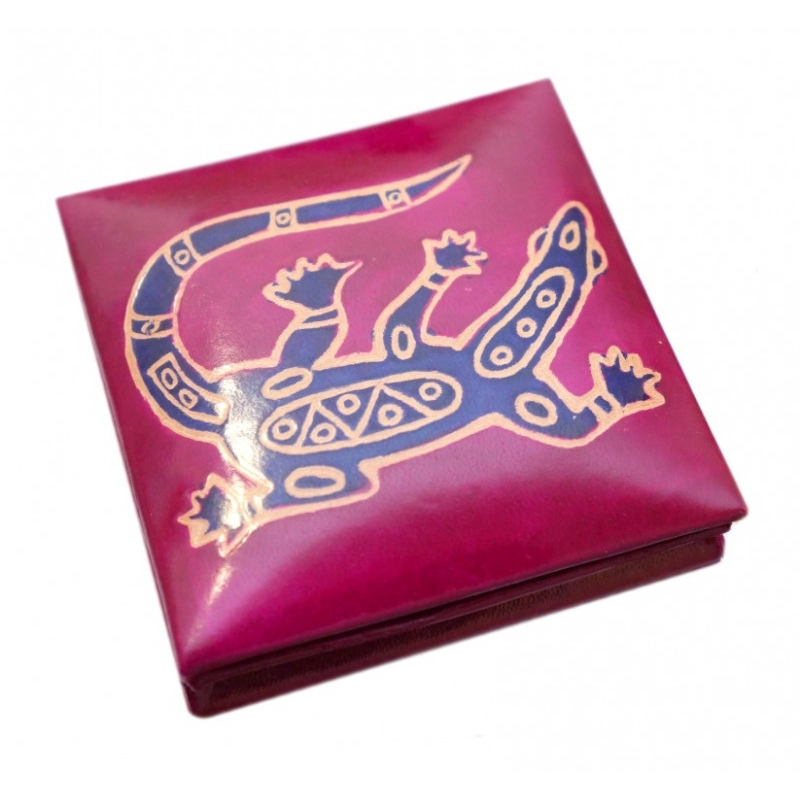 Гаманець шкіряний на кнопці Ящірка Малиновий