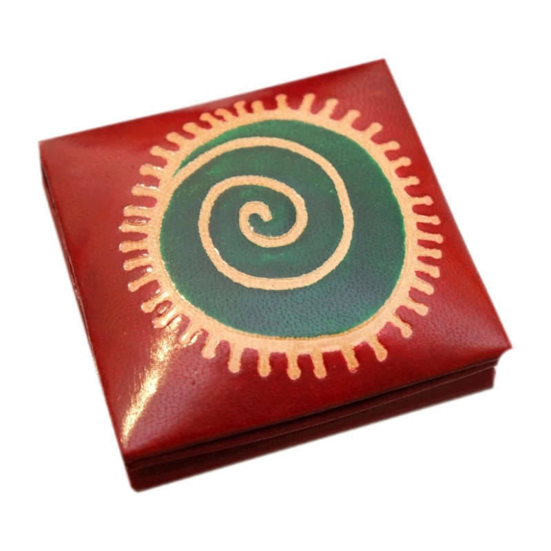 Гаманець шкіряний на кнопці Сонце Червоний