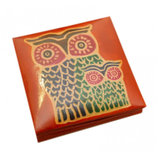 Гаманець шкіряний на кнопці Сови Помаранчевий