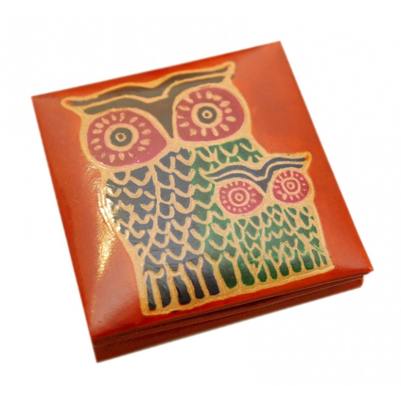 Гаманець шкіряний на кнопці Сови Помаранчевий