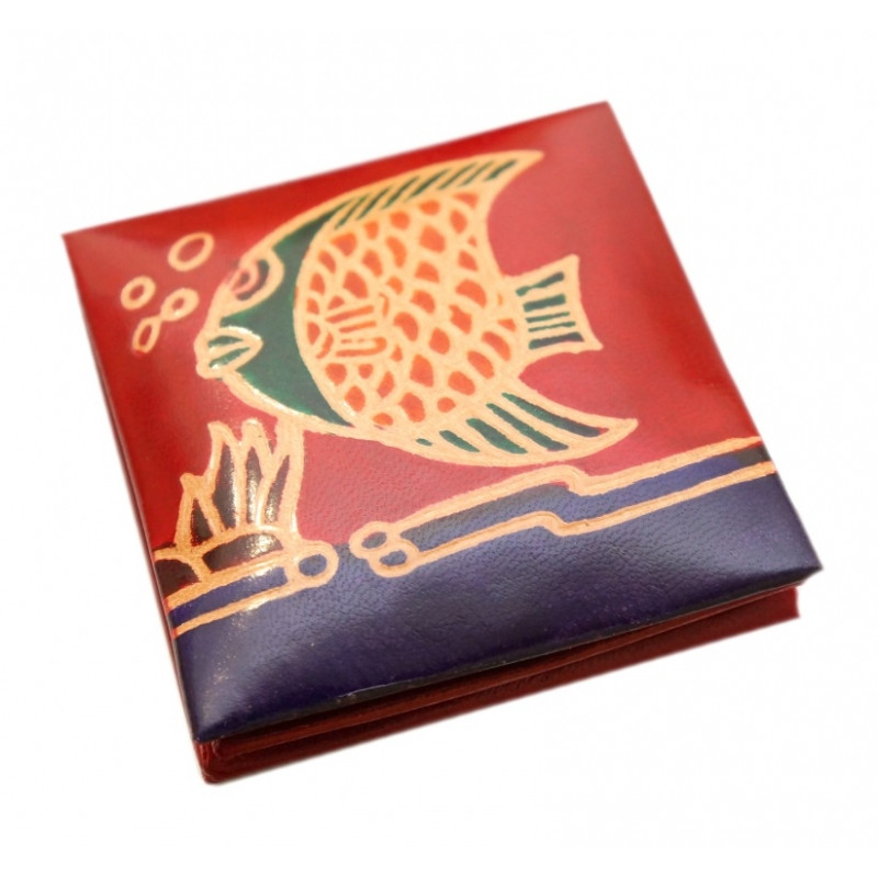 Гаманець шкіряний на кнопці Рибка Червоний