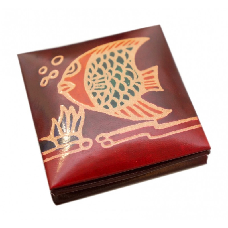 Гаманець шкіряний на кнопці Рибка Бордовий