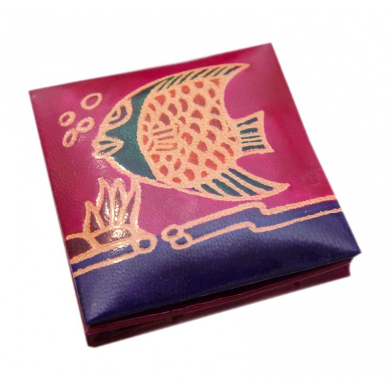 Гаманець шкіряний на кнопці Рибка Малиновий