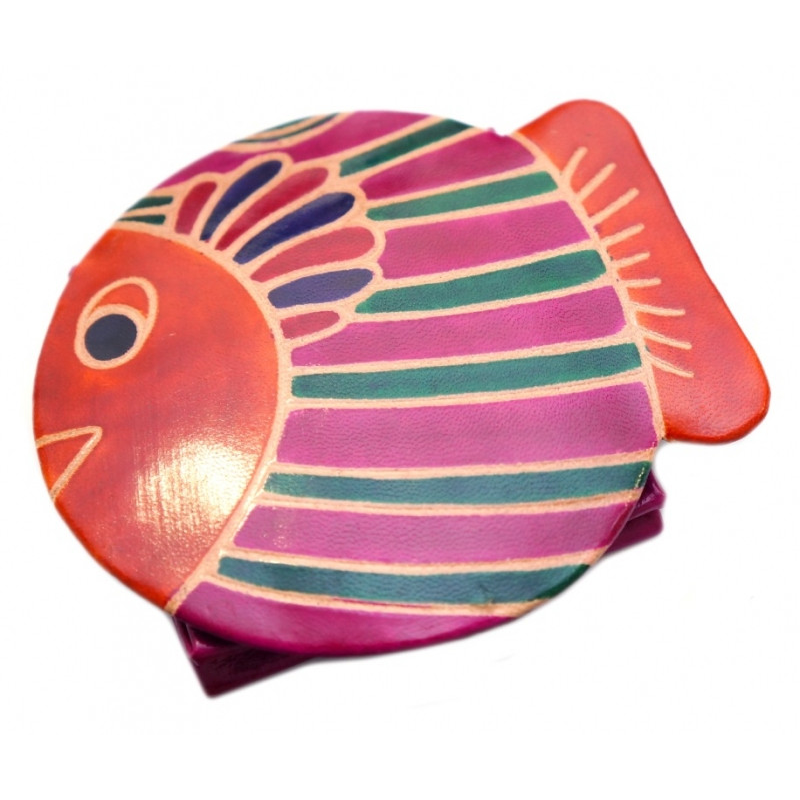 Гаманець шкіряний на кнопці ZOO Рибка Малиновий