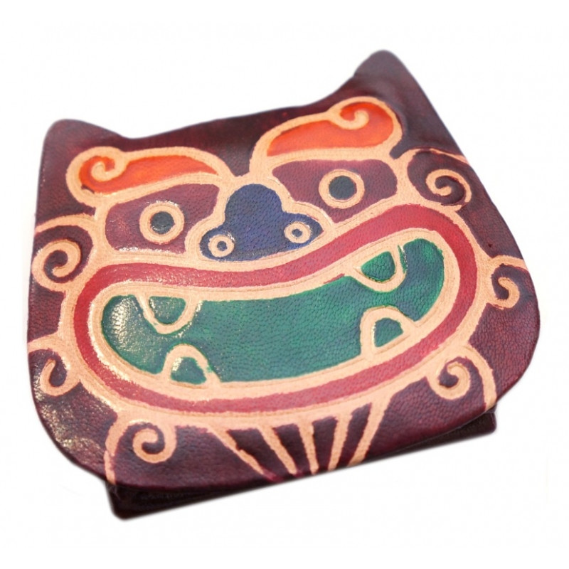 Гаманець шкіряний на кнопці ZOO Тигр Бордовий