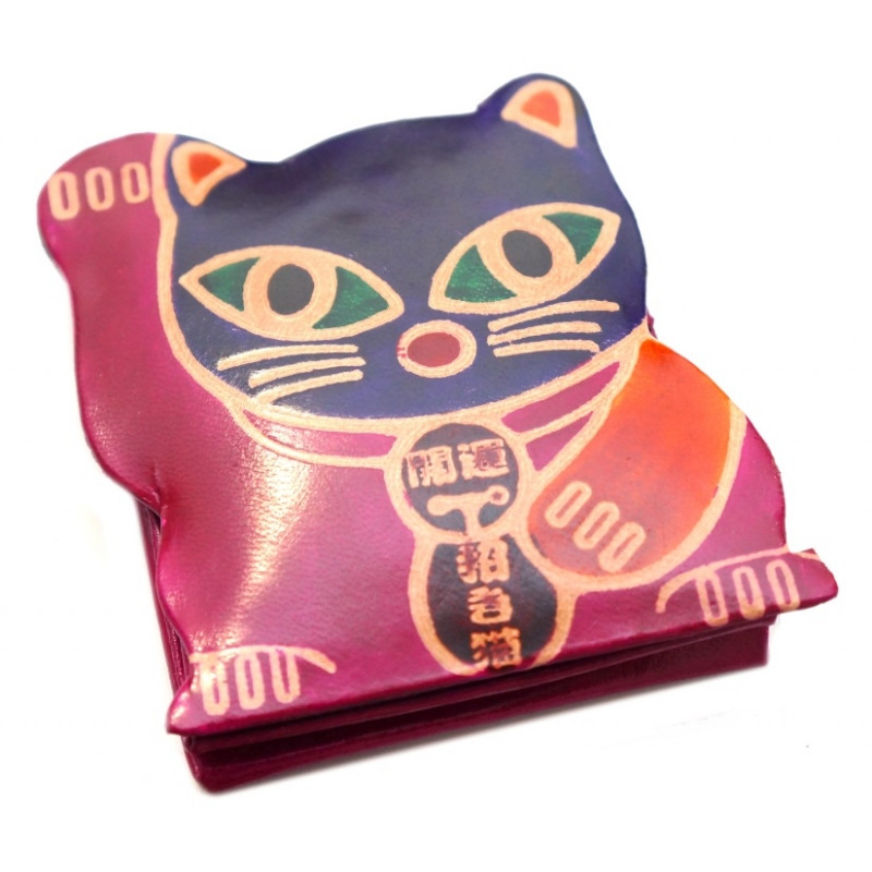 Гаманець шкіряний на кнопці ZOO Манекі Неко Малиновий