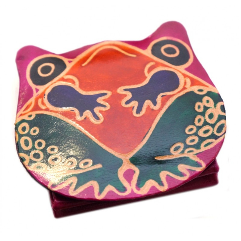 Гаманець шкіряний на кнопці ZOO Жаба Малиновий