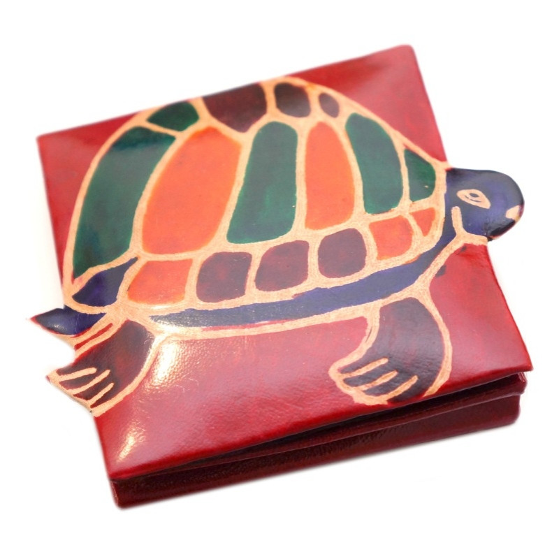 Гаманець шкіряний на кнопці ZOO Черепаха Червоний