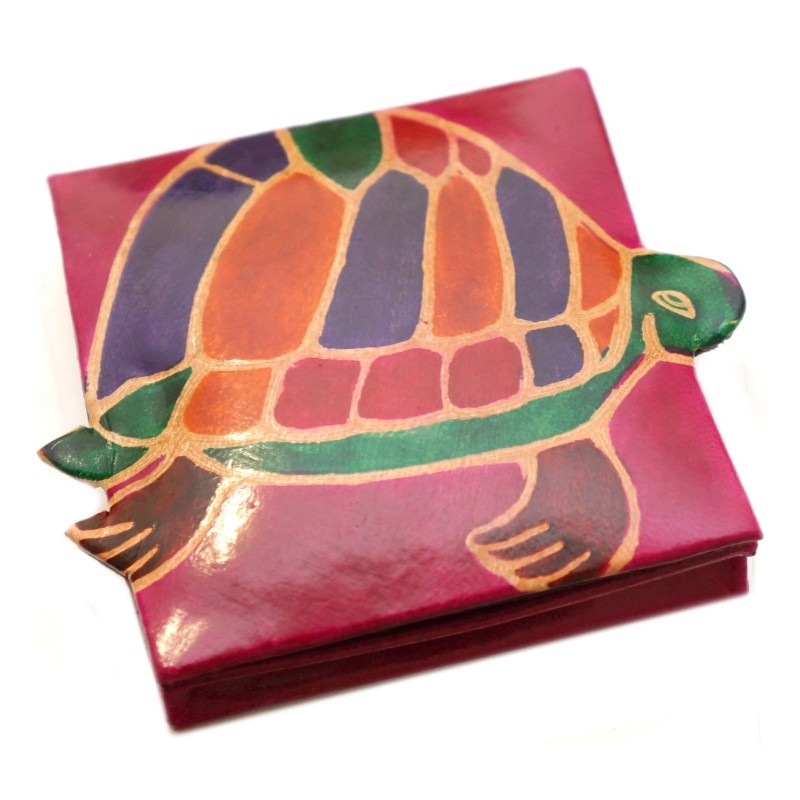 Гаманець шкіряний на кнопці ZOO Черепаха Малиновий