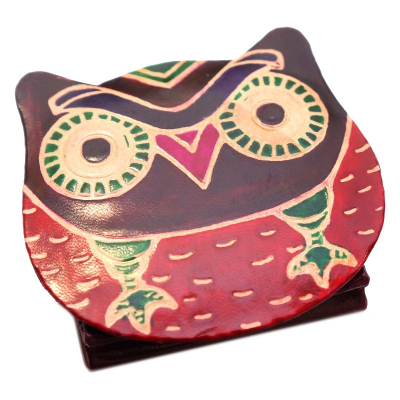 Гаманець шкіряний на кнопці ZOO Сова Бордовий