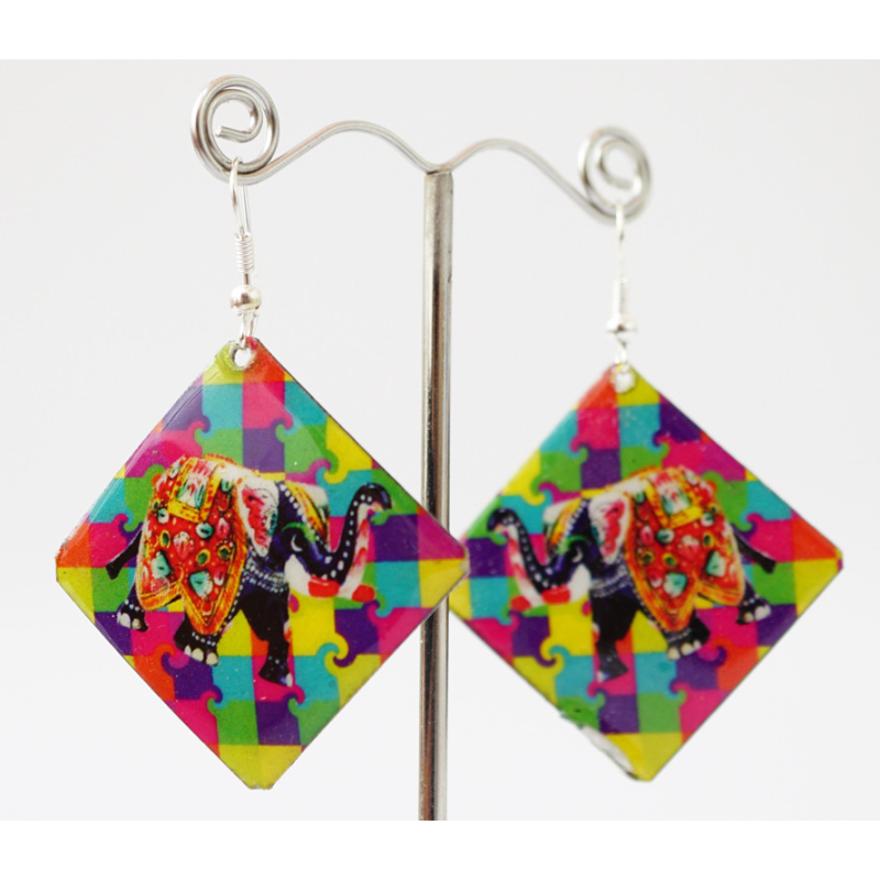 Сережки Хіпі Слонік №3 Квадрат