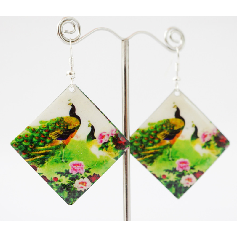 Сережки Хіпі Павич №2 Квадрат Сережки Хіпі Павич №2 Квадрат