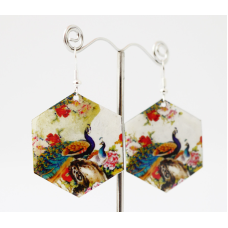 Сережки Хіпі Павич №6 Шестигранник