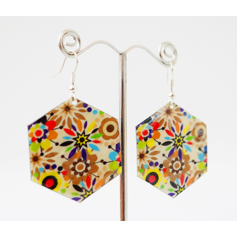 Сережки Хіпі Візерунок №3 Шестигранник