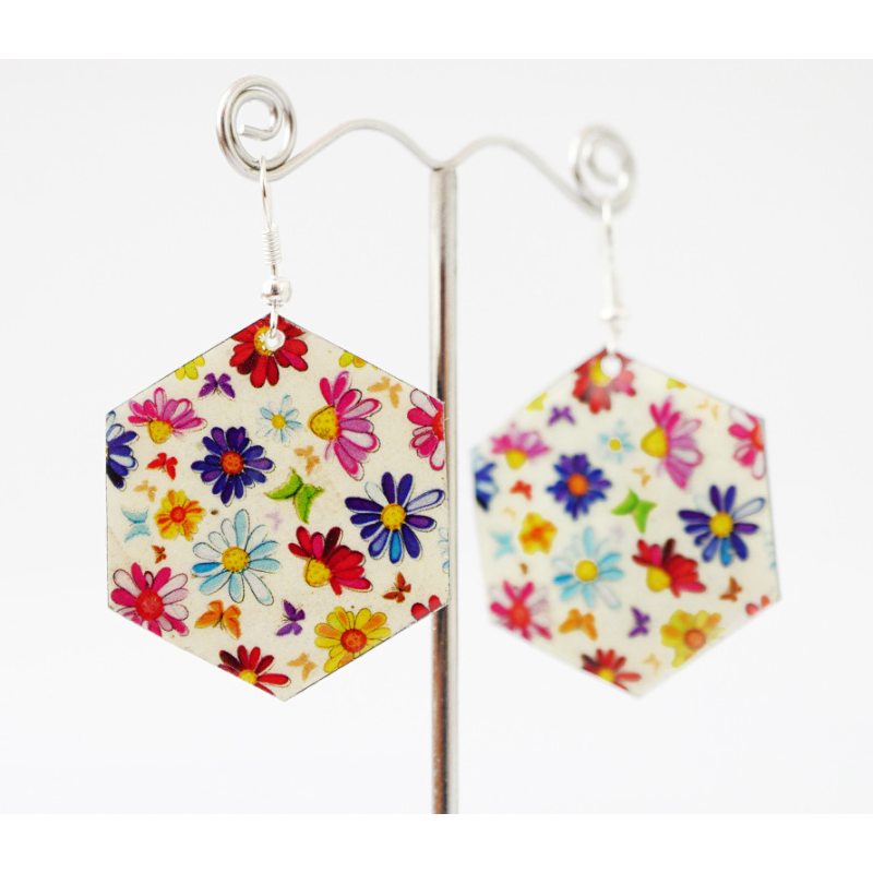 Сережки Хіпі Візерунок №4 Шестигранник