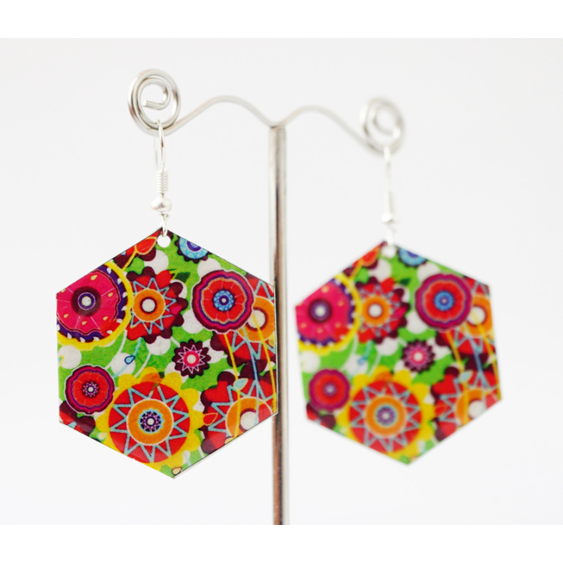Сережки Хіпі Візерунок №5 Шестигранник