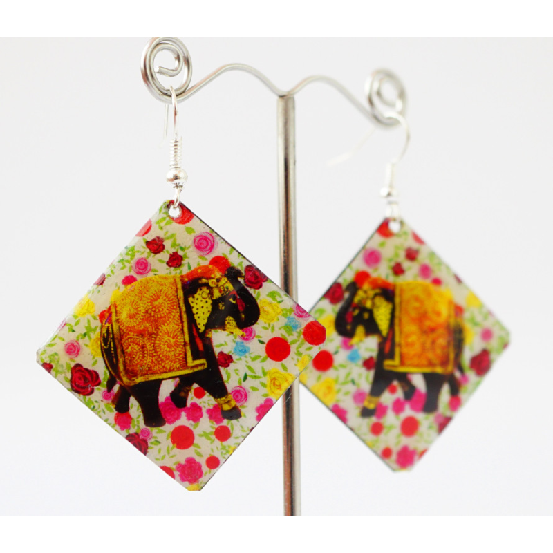 Сережки Хіпі Слонік №6 Квадрат