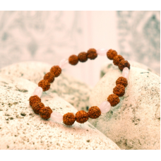 Браслет Рудракша + Рожевий кварц